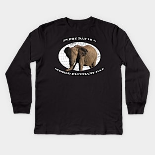 Every Day Is A Word Elephant Day Kids Long Sleeve T-Shirt